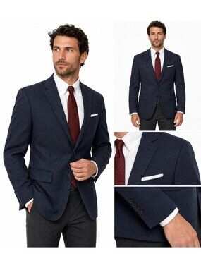 BANANA REPUBLIC jacket blazer blue micro herringbone slim 38S cotton stretch
